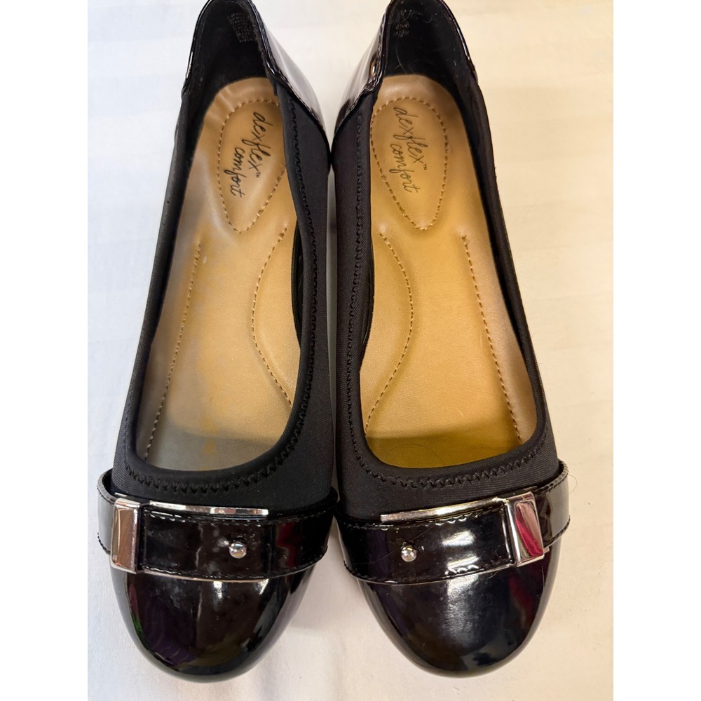 Dexflex Comfort Black Patent Accent Ballet Flats Y2K 90s  6.5W Buckle Round Toe